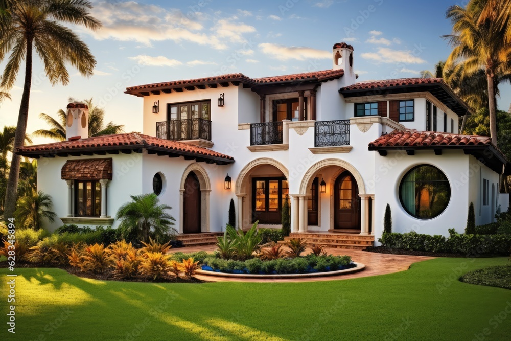 A dwelling with a Mediterranean style architecture located in the southern region of Florida.