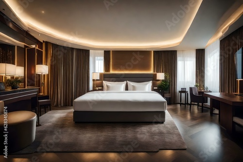 Stylish luxury interior of a contemporary room with a comfortable master bed   master bedroom