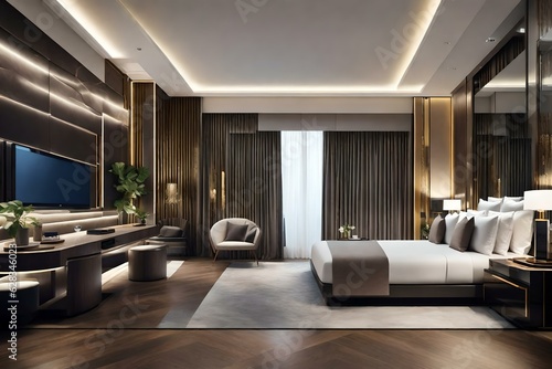 Stylish luxury interior of a contemporary room with a comfortable master bed   master bedroom