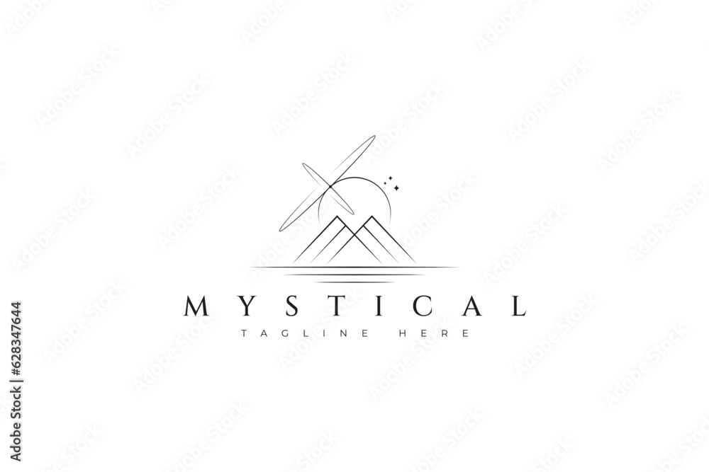 Letter M Abstract Landscape Night View Mountain and Orbital Eclipse Illustration Logo Sacred Geometry Letter M Abstract Landscape Night View Mountain and Orbital Eclipse Illustration Logo Sacred Geometry