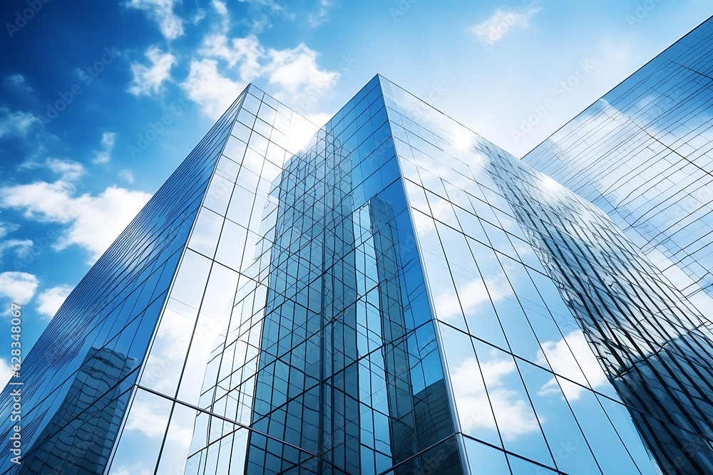 a modern glass tall building with sky reflection Generative AI a modern glass tall building with sky reflection Generative AI