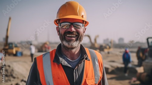 Portrait of a Construction Engineer smiling at construction site, Generative ai © Deep Ai Generation