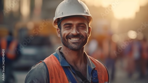 Portrait of a Construction Engineer smiling at construction site, Generative ai