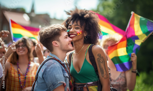 group of young people celebrating Gay Pride Festival day outdoors © Aryanedi
