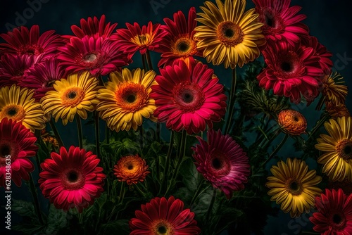 photo summer bouquet of fresh gerbera daisies and chrysanthemums