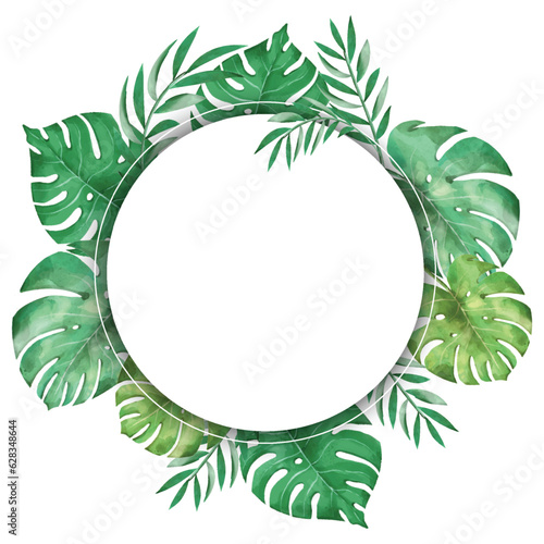 green monstera leaves circle frame