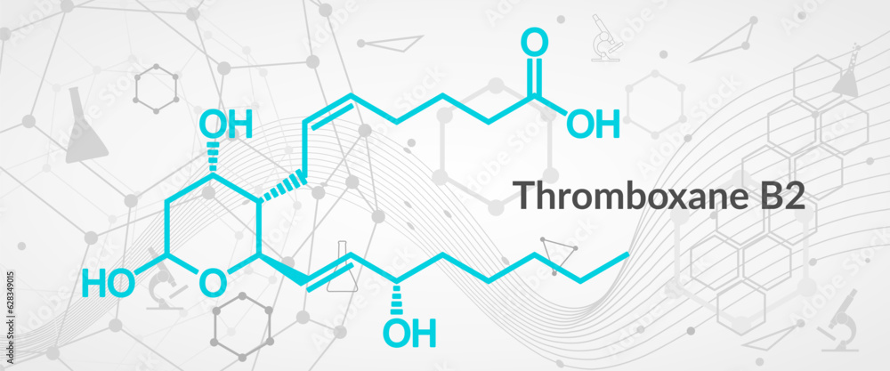 Thromboxane B2 biomolecule molecular formula. Skeletal molecule structure