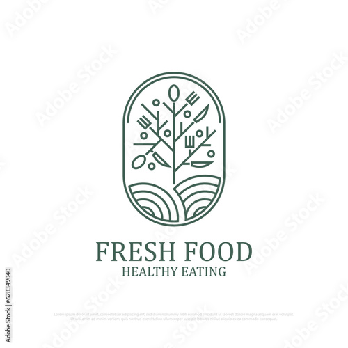 Minimalist Fresh food logo illustration,fresh logo design with outline art shape, best for nature restaurant sign or symbol