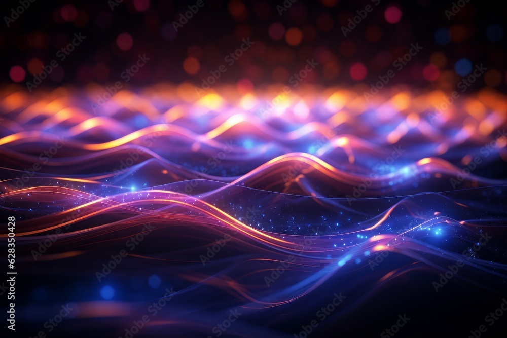 Fascinating, neon light effects radiate in vibrant waves, creating an immersive, electric backdrop.