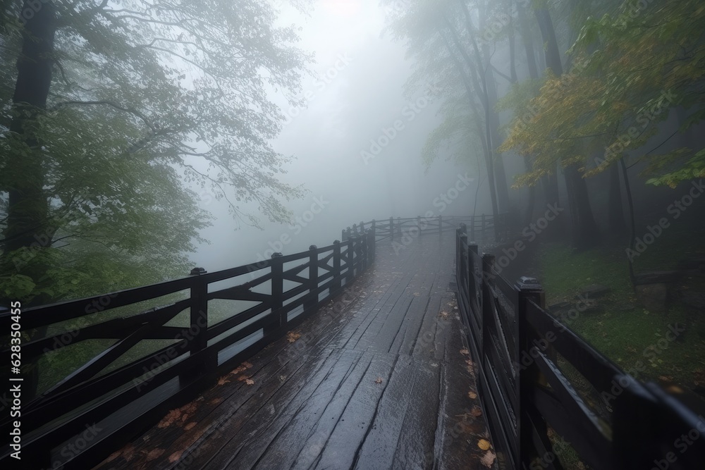 wooden bridge in the fog wooden bridge in the fog