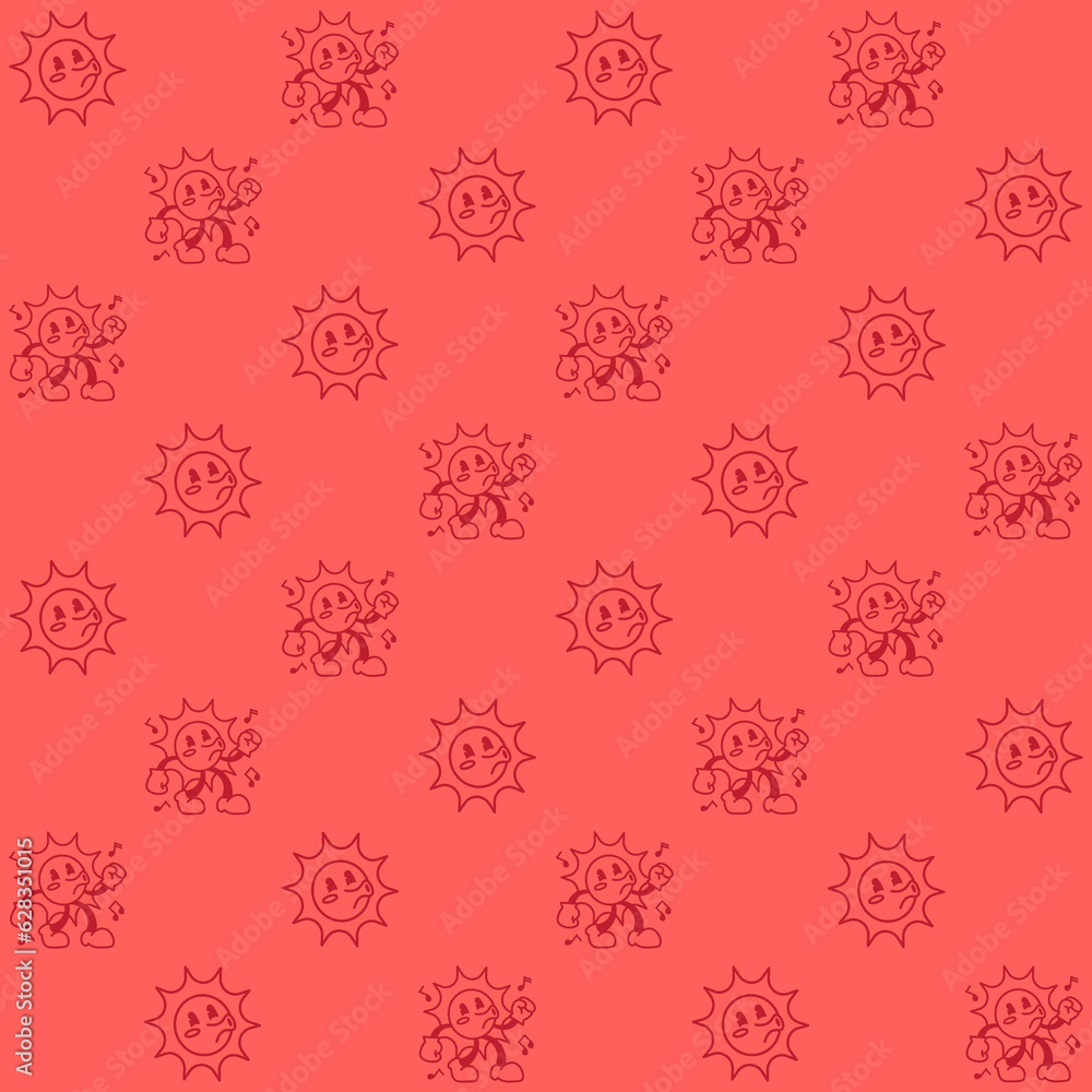 Cute Retro Sun Character Seamless Pattern Cute Retro Sun Character Seamless Pattern
