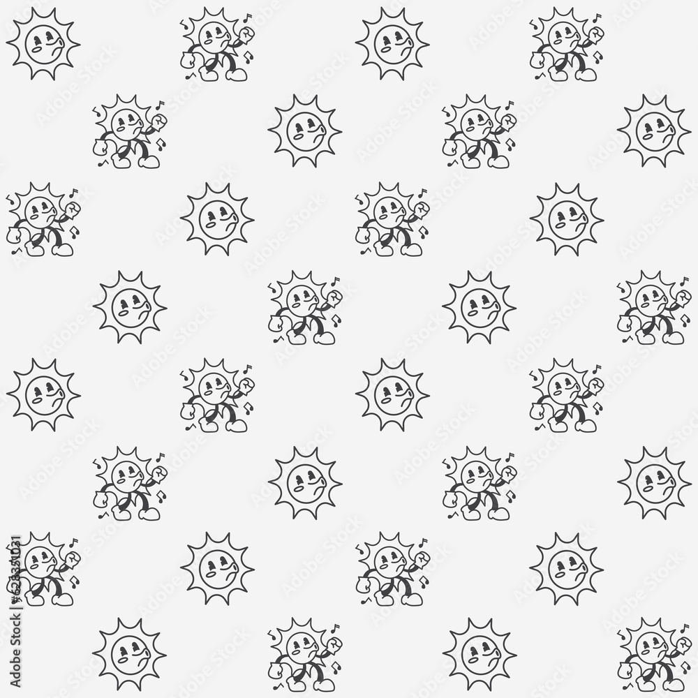 Cute Retro Sun Character Seamless Pattern Cute Retro Sun Character Seamless Pattern