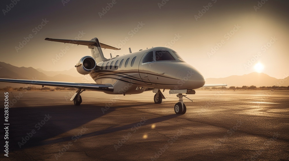 Private corporate jet on a runway illustrated using generative AI Private corporate jet on a runway illustrated using generative AI