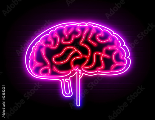 neon brain sign illustration created using generative AI