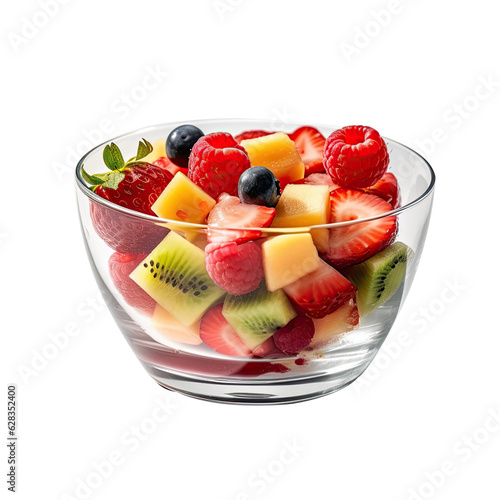 Fruits salad in a glass bowl as a complement to the design element, cut out isolated
