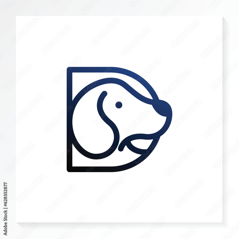 Dog care logo with d letter icon isolated in white