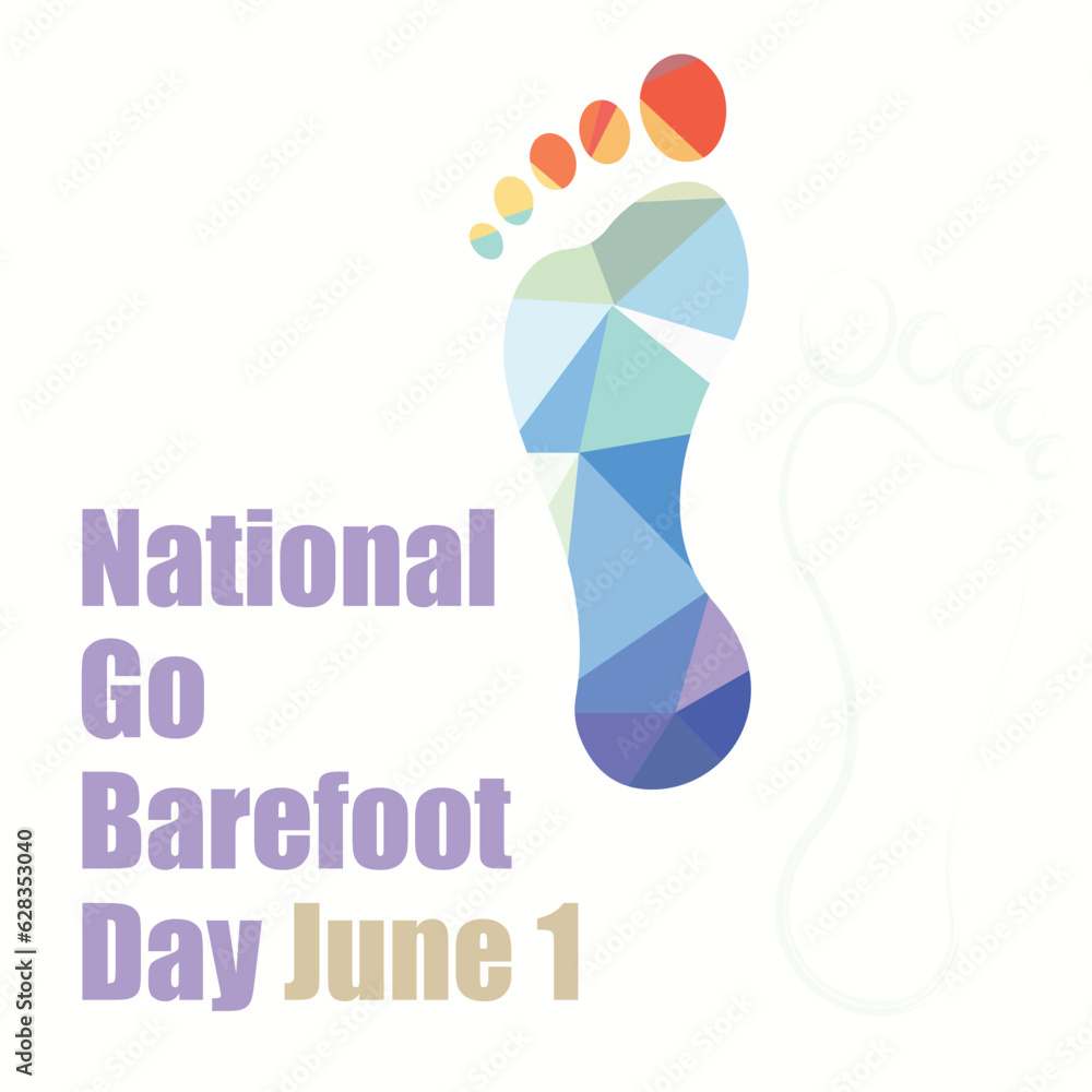 National Go Barefoot Day illustration. Human footprint silhouette icon. Adult footprint orange silhouette. Go Barefoot Day Poster, June 1. Important day. Holiday concept.