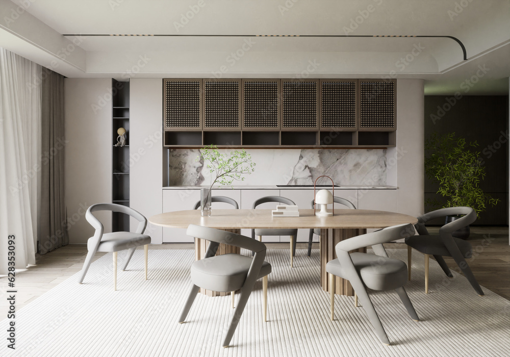 Minimalist Interior of dining room with table and chair Minimalist Interior of dining room with table and chair