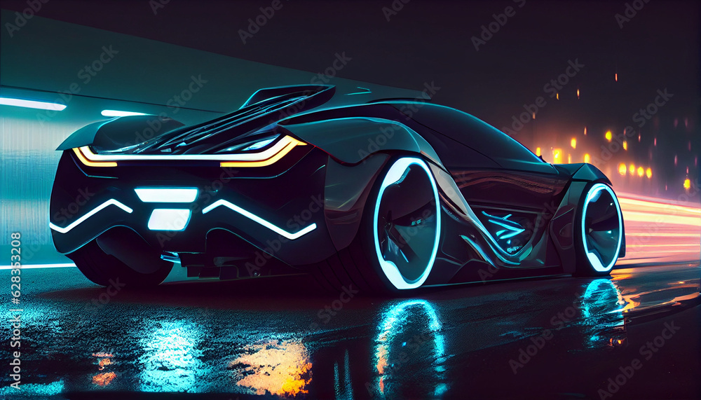 EV electric car system. futuristic car in night, Ai generated image
