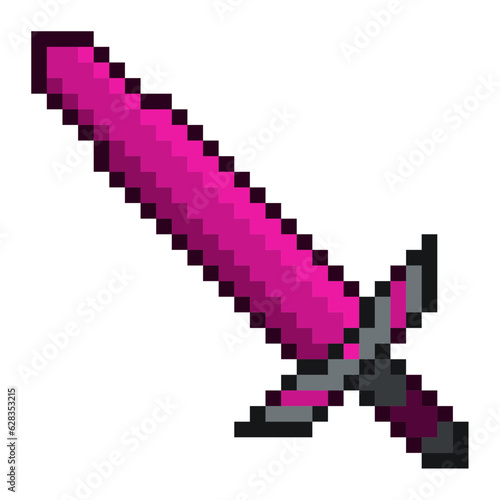 Dark Pink Large Sword, Pixel Art Icon, Isolated