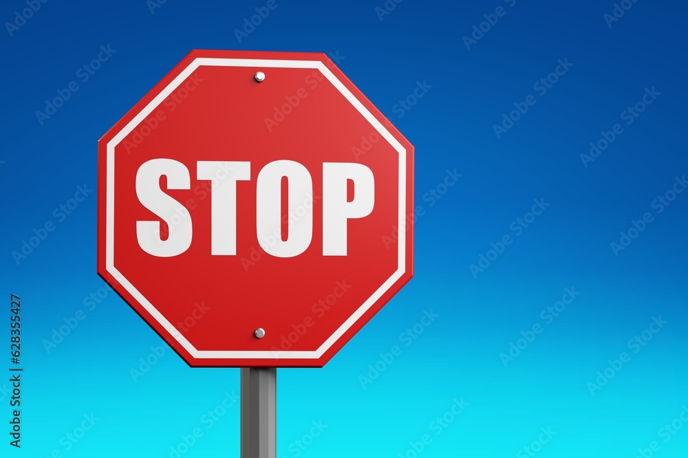 A red alarm stop sign at blue sky background