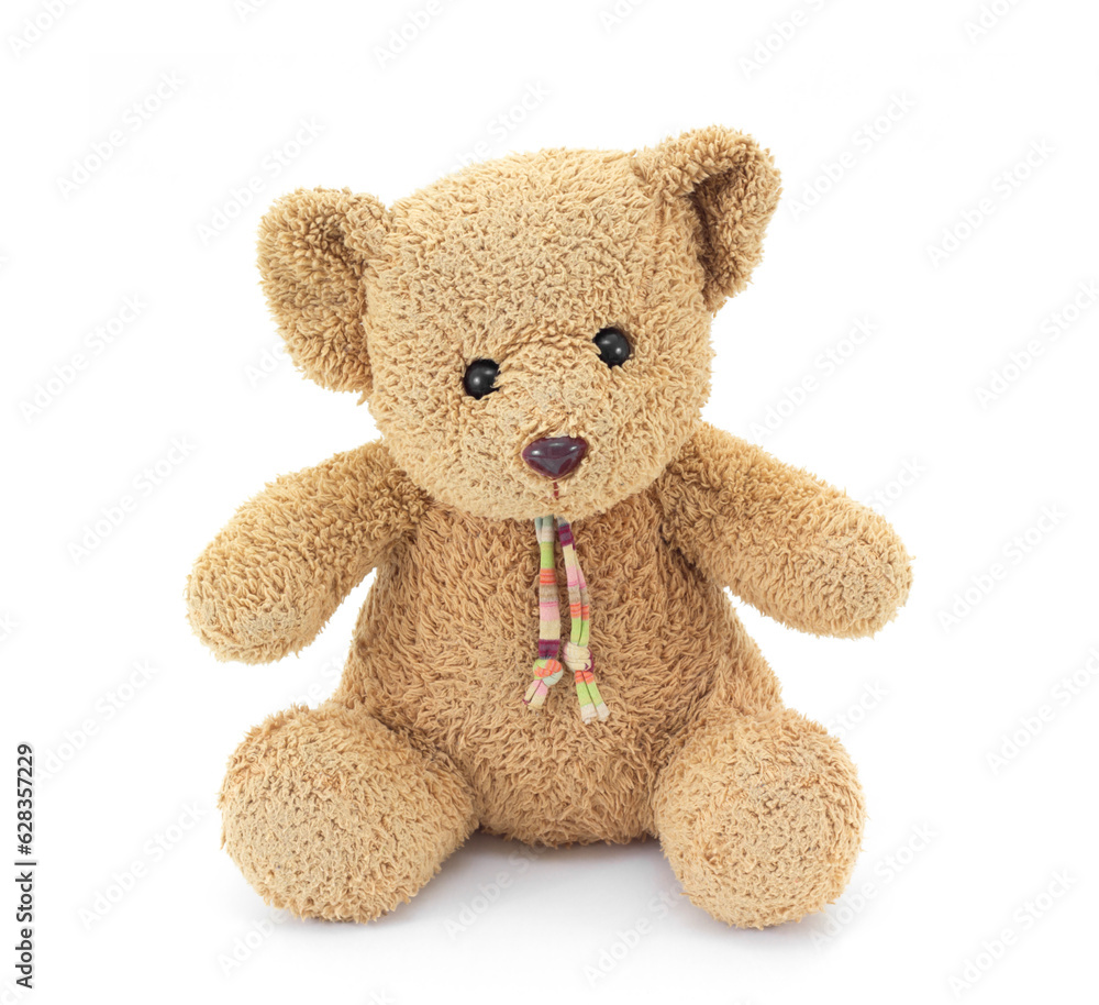 Fototapeta premium Brown teddy bear baby toy isolated on white background.