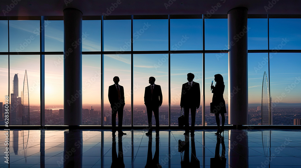Silhouette of Business People Posing by Windows