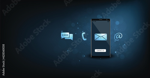 Contact us or the Customer support hotline connect. call center service provider concept,  advice to customer help, and support services are digital on dark blue background.