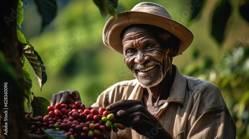 Ethiopia farmer harvesting arabica coffee bean