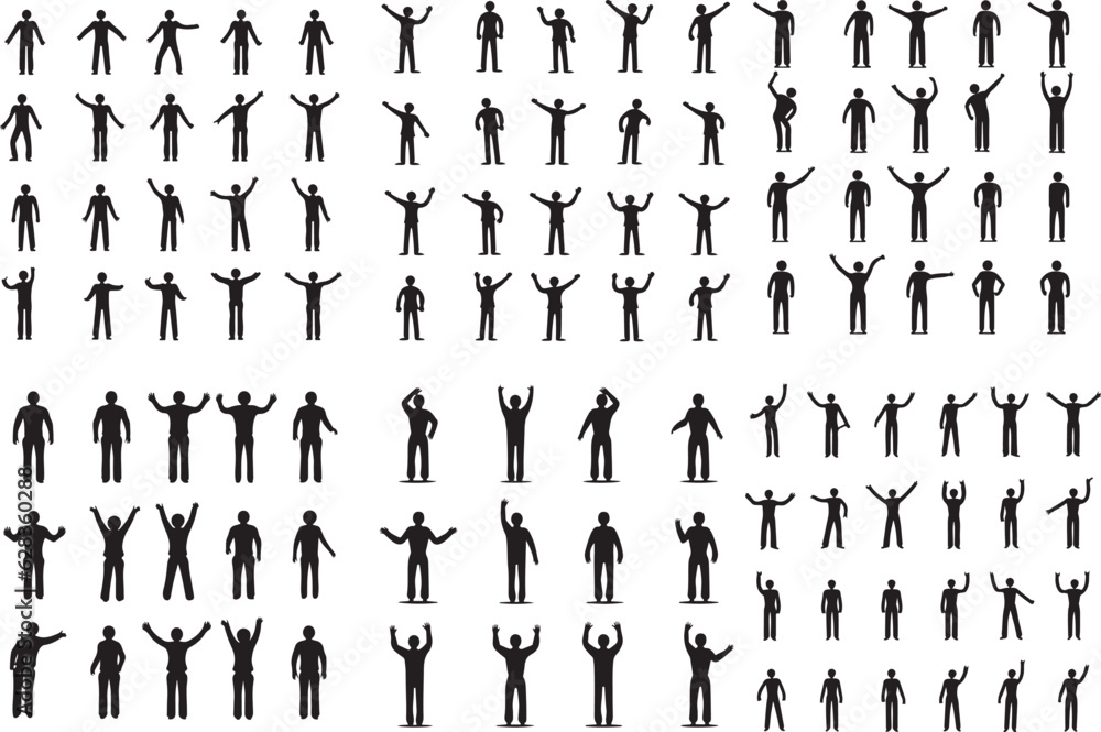 Set Basic Standing Poses Stick Figure Man Male Person People Human Body ...