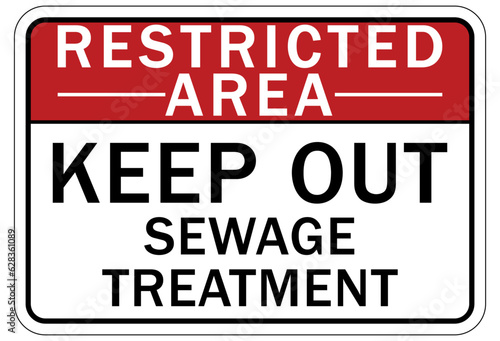 Sewage water warning sign and labels keep out sewage treatment