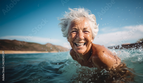 a mature senior woman in the sea