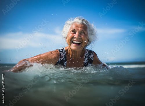 a mature senior woman in the sea © Aryanedi