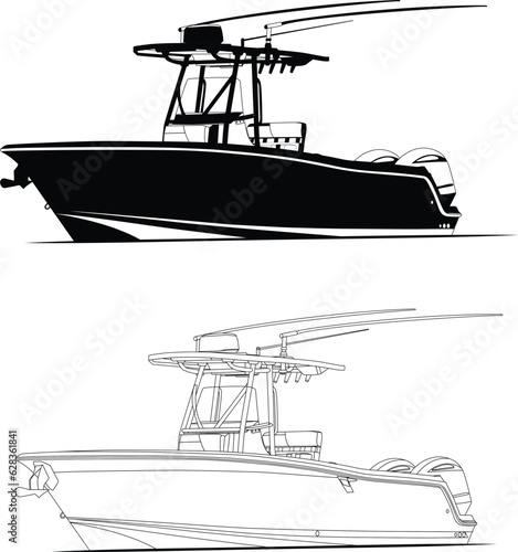 fishing boat vector one color and line art