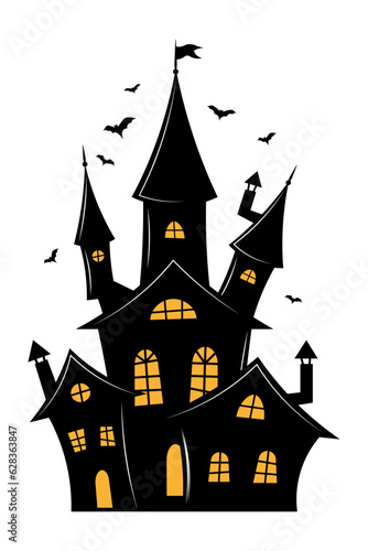 Haunted house with bats for Halloween.