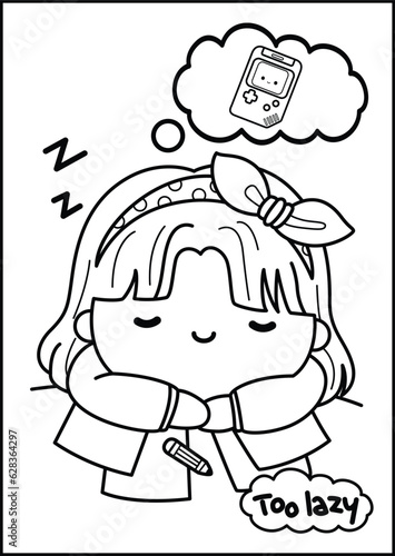 a coloring pages of a girl relaxing in the sofa