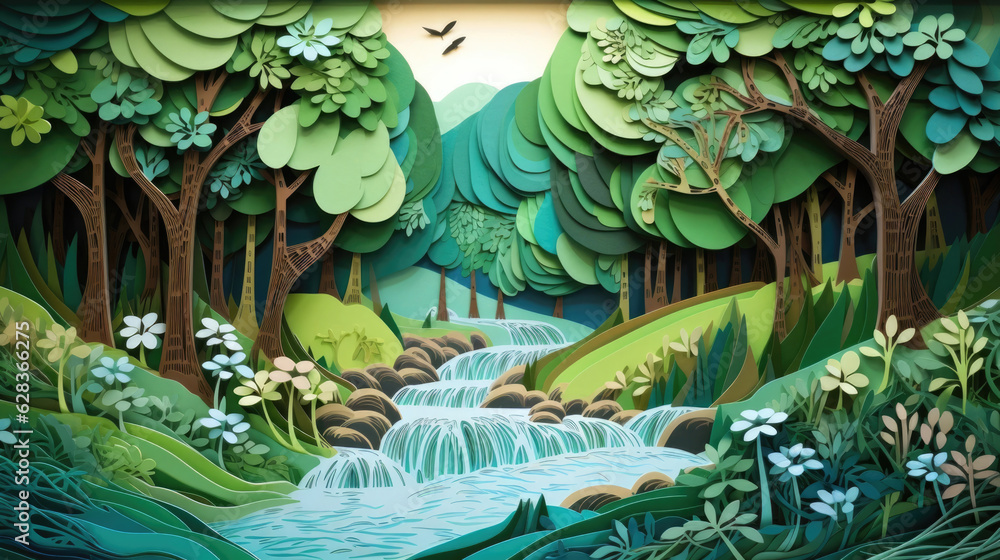 Obraz premium Forest landscape in pastel color all made by Paper Art