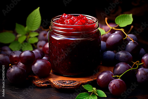 Plum jam in a jar. Jam for the winter. Isolated black background.AI generated