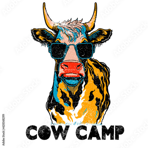 Punk Cow Cartoon with Glasses Vector Digital Print Design. This punk cow cartoon with glasses vector digital print design is perfect for anyone who loves cows and punk rock.