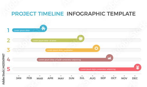 Gantt chart, project timeline with five stages, infographic template, vector eps10 illustration