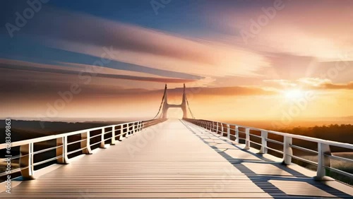 Wallpaper Mural Bridge on the beach with orange clouds reflecting the sunset is good for business, company, blog, advertisement etc Torontodigital.ca