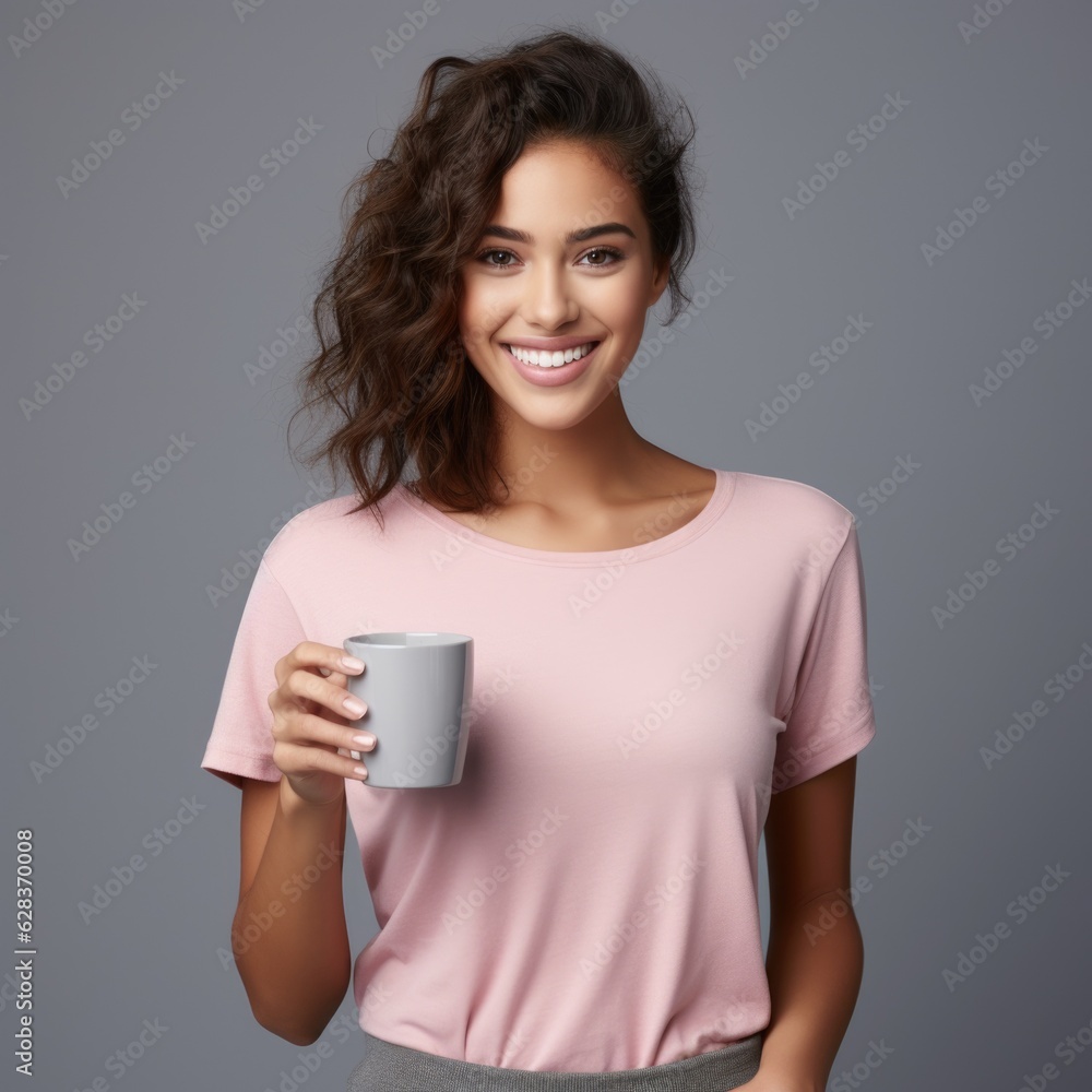 woman holding a cup of coffee mug with plain background woman holding a cup of coffee mug with plain background