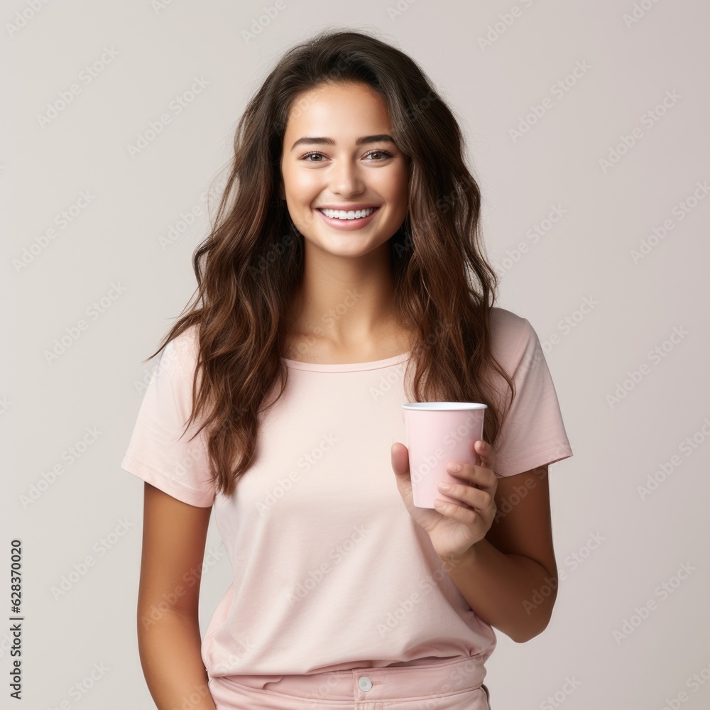 woman holding a cup of coffee mug with plain background woman holding a cup of coffee mug with plain background
