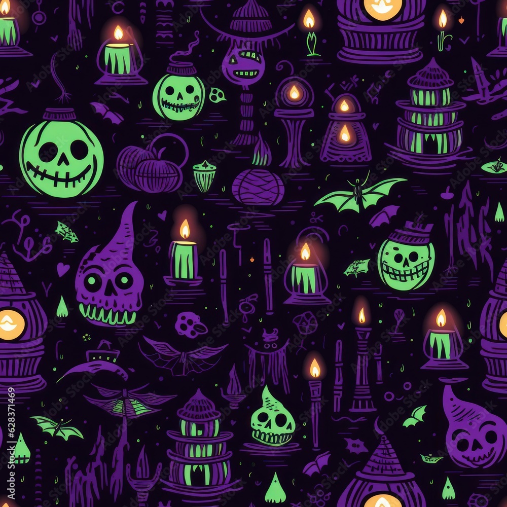 Cute Halloween Seamless Tiling Backdrop Texture Design. Digital Art. Generative AI.