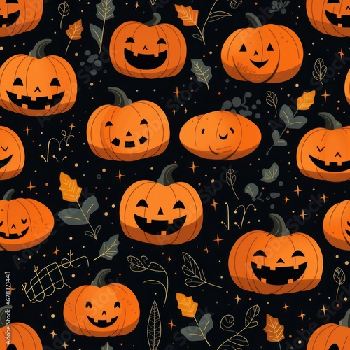 Cute Halloween Seamless Tiling Backdrop Texture Design. Digital Art. Generative AI.