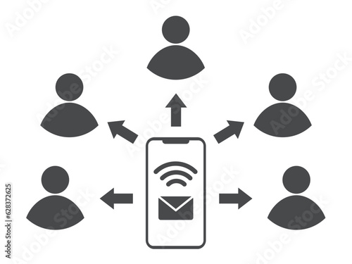 スマホでメールを一斉送信するイラスト