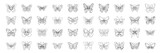 Large collection of butterflies in doodle style. Set of abstract butterfly. Simple hand drawn elements for coloring book. Vector illustration.
