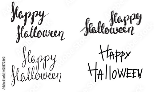 Set of four Happy Halloween typographic banners as handwriting vector illustration.