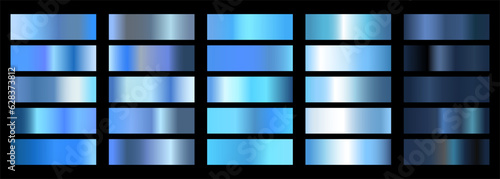 Blue metallic gradient background set. Metallic gradation textures. Shiny elegant vector gradient collection. Vector illustration