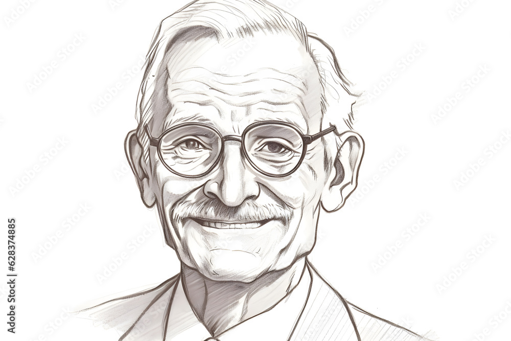A wise and respected Caucasian businessman, with a gentle smile and eyes that convey wisdom. Hand drawn pencil illustration. Generative AI A wise and respected Caucasian businessman, with a gentle smile and eyes that convey wisdom. Hand drawn pencil illustration. Generative AI